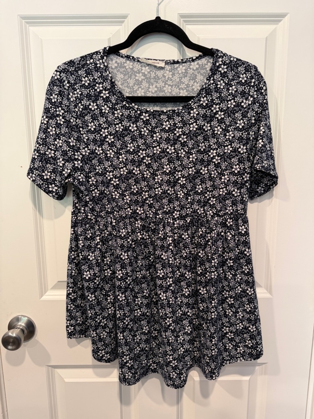 Navy and White Floral Short-Sleeve Peplum Tunic
